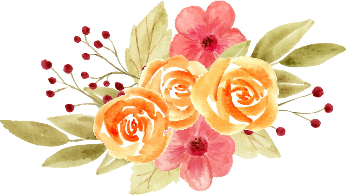 Watercolor pink and orange flower arrangement.